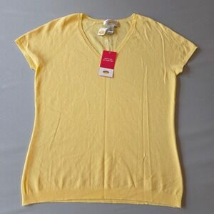 Talbots Women's Yellow Short Sleeve V Neck Knit Top Size S New with‎ Tags